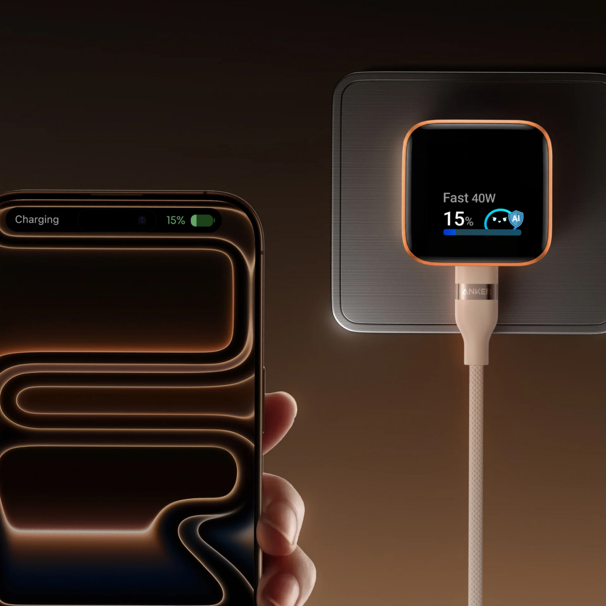 Смарт-зарядка с дисплеем Anker Nano Charger 45W with USB-C to USB-C Cable Orange